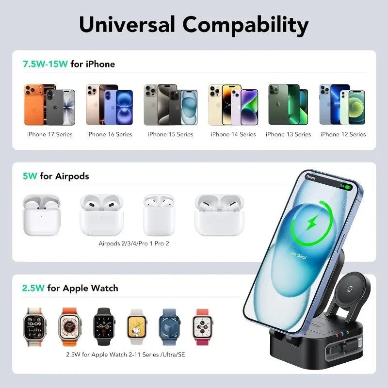 Magnetic 3 in 1 Wireless Charger Station With Extension Cords
